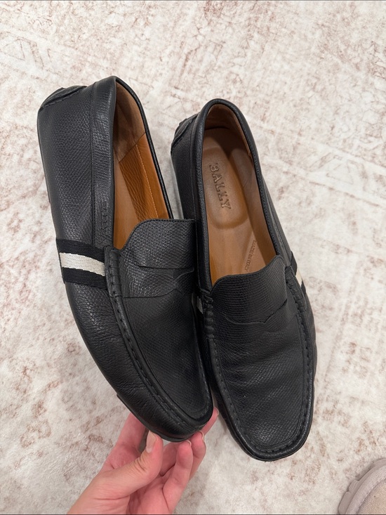 Men’s Bally pebble-grain leather driving loafers/moccasins with stripes on sides